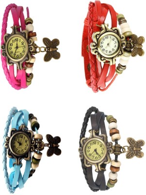 NS18 Vintage Butterfly Rakhi Combo of 4 Pink, Sky Blue, Red And Black Analog Watch  - For Women   Watches  (NS18)