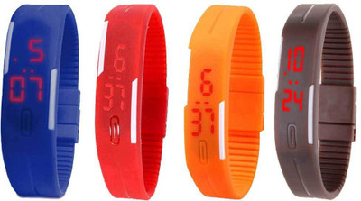 

Kissu Led Magnet Band Combo of 4 Blue, Red, Orange And Brown Watch - For Men & Women