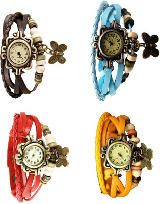 

Kissu Vintage Rakhi Combo of 4 Brown, Red, Sky Blue And Yellow Watch - For Women