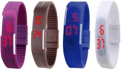 NS18 Silicone Led Magnet Band Combo of 4 Purple, Brown, Blue And White Digital Watch  - For Boys & Girls   Watches  (NS18)