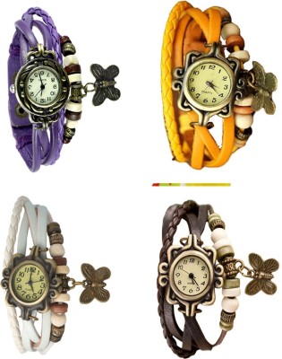 NS18 Vintage Butterfly Rakhi Combo of 4 Purple, White, Yellow And Brown Analog Watch  - For Women   Watches  (NS18)