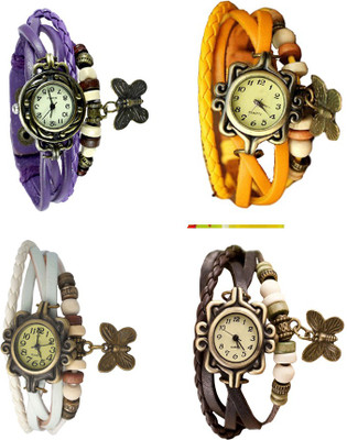 View NS18 Vintage Butterfly Rakhi Combo of 4 Purple, White, Yellow And Brown Analog Watch  - For Women Wrist Watches Price Online(NS18)