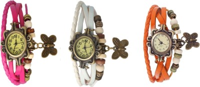 NS18 Vintage Butterfly Rakhi Watch Combo of 3 Pink, White And Orange Analog Watch  - For Women   Watches  (NS18)
