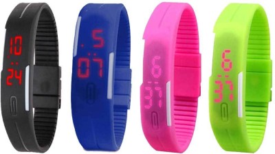 NS18 Silicone Led Magnet Band Combo of 4 Black, Blue, Pink And Green Digital Watch  - For Boys & Girls   Watches  (NS18)