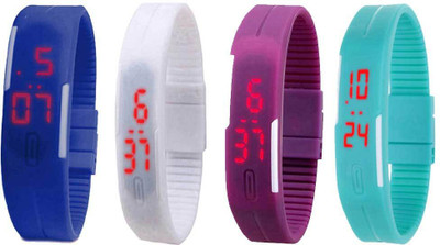 

NS18 Silicone Led Magnet Band Watch Combo of 4 Blue, White, Purple And Sky Blue Watch - For Couple