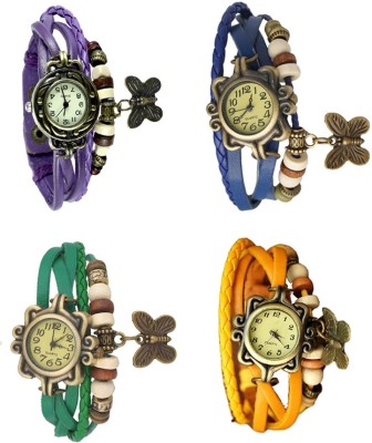 NS18 Vintage Butterfly Rakhi Combo of 4 Purple, Green, Blue And Yellow Analog Watch  - For Women   Watches  (NS18)