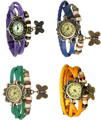 

NS18 Vintage Butterfly Rakhi Combo of 4 Purple, Green, Blue And Yellow Watch - For Women