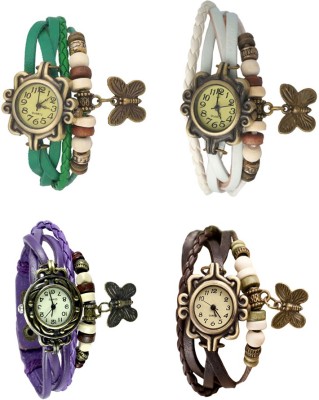NS18 Vintage Butterfly Rakhi Combo of 4 Green, Purple, White And Brown Analog Watch  - For Women   Watches  (NS18)