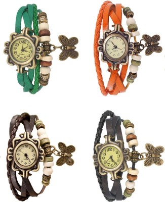 NS18 Vintage Butterfly Rakhi Combo of 4 Green, Brown, Orange And Black Analog Watch  - For Women   Watches  (NS18)