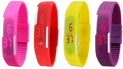 

NS18 Silicone Led Magnet Band Watch Combo of 4 Orange, Red, Yellow And Purple Watch - For Couple