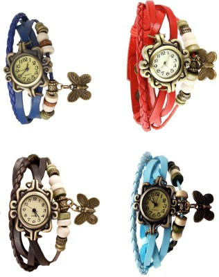 NS18 Vintage Butterfly Rakhi Combo of 4 Blue, Brown, Red And Sky Blue Analog Watch  - For Women   Watches  (NS18)
