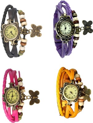 NS18 Vintage Butterfly Rakhi Combo of 4 Black, Pink, Purple And Yellow Analog Watch  - For Women   Watches  (NS18)