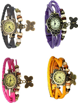 NS18 Vintage Butterfly Rakhi Combo of 4 Black, Pink, Purple And Yellow Analog Watch  - For Women   Watches  (NS18)