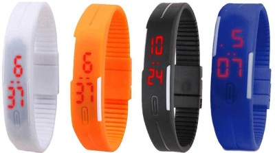 NS18 Silicone Led Magnet Band Combo of 4 White, Orange, Black And Blue Digital Watch  - For Boys & Girls   Watches  (NS18)