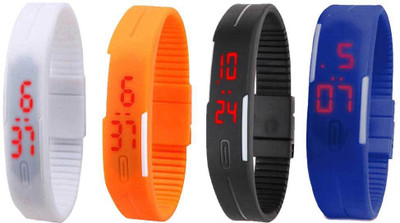 

NS18 Silicone Led Magnet Band Combo of 4 White, Orange, Black And Blue Watch - For Boys & Girls