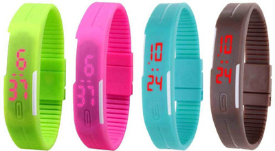 View NS18 Silicone Led Magnet Band Combo of 4 Green, Pink, Sky Blue And Brown Digital Watch  - For Boys & Girls Wrist Watches Price Online(NS18)