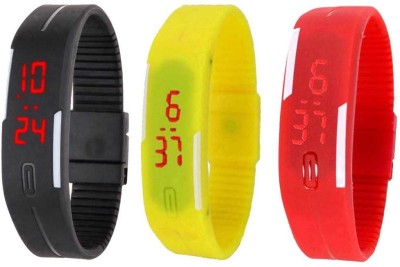 NS18 Silicone Led Magnet Band Combo of 3 Black, Yellow And Red Digital Watch  - For Boys & Girls   Watches  (NS18)