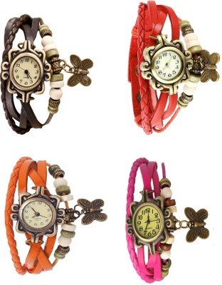 NS18 Vintage Butterfly Rakhi Combo of 4 Brown, Orange, Red And Pink Analog Watch  - For Women   Watches  (NS18)
