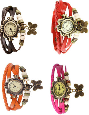 

Kissu Vintage Rakhi Combo of 4 Brown, Orange, Red And Pink Watch - For Women