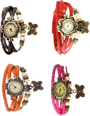 NS18 Vintage Butterfly Rakhi Combo of 4 Brown, Orange, Red And Pink Analog Watch  - For Women   Watches  (NS18)