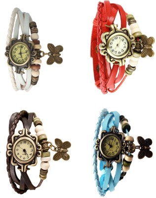 NS18 Vintage Butterfly Rakhi Combo of 4 White, Brown, Red And Sky Blue Analog Watch  - For Women   Watches  (NS18)