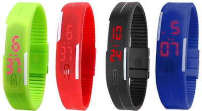 

Kissu Led Magnet Band Combo of 4 Green, Red, Black And Blue Watch - For Men & Women
