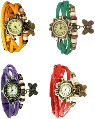 NS18 Vintage Butterfly Rakhi Combo of 4 Yellow, Purple, Green And Red Analog Watch  - For Women   Watches  (NS18)