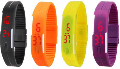 

Kissu Led Magnet Band Combo of 4 Black, Orange, Yellow And Purple Watch - For Men & Women