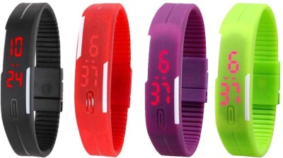 NS18 Silicone Led Magnet Band Combo of 4 Black, Red, Purple And Green Digital Watch  - For Boys & Girls   Watches  (NS18)
