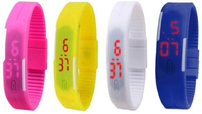 NS18 Silicone Led Magnet Band Combo of 4 Pink, Yellow, White And Blue Digital Watch  - For Boys & Girls   Watches  (NS18)
