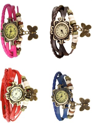 NS18 Vintage Butterfly Rakhi Combo of 4 Pink, Red, Brown And Blue Analog Watch  - For Women   Watches  (NS18)