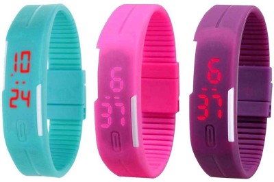 NS18 Silicone Led Magnet Band Combo of 3 Sky Blue, Pink And Purple Digital Watch  - For Boys & Girls   Watches  (NS18)