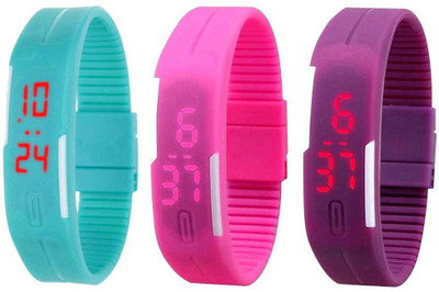 

Kissu Led Band Watch Combo of 3 Sky Blue, Pink And Purple Watch - For Couple