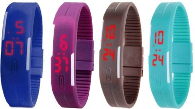 NS18 Silicone Led Magnet Band Watch Combo of 4 Blue, Purple, Brown And Sky Blue Digital Watch  - For Couple   Watches  (NS18)