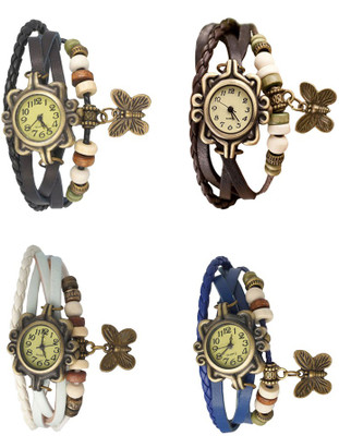 

Kissu Vintage Rakhi Combo of 4 Black, White, Brown And Blue Watch - For Women