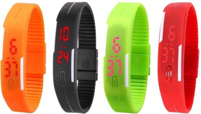NS18 Silicone Led Magnet Band Watch Combo of 4 Orange, Black, Green And Red Digital Watch  - For Couple   Watches  (NS18)