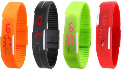 

Kissu Led Magnet Band Combo of 4 Orange, Black, Green And Red Watch - For Men & Women