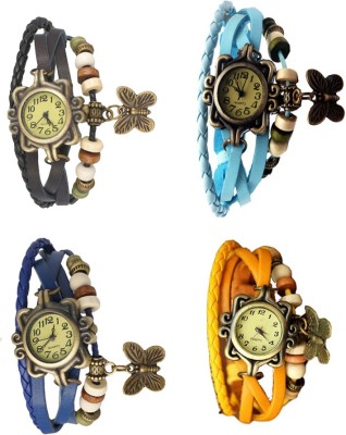 NS18 Vintage Butterfly Rakhi Combo of 4 Black, Blue, Sky Blue And Yellow Analog Watch  - For Women   Watches  (NS18)