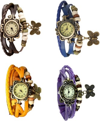 NS18 Vintage Butterfly Rakhi Combo of 4 Brown, Yellow, Blue And Purple Analog Watch  - For Women   Watches  (NS18)