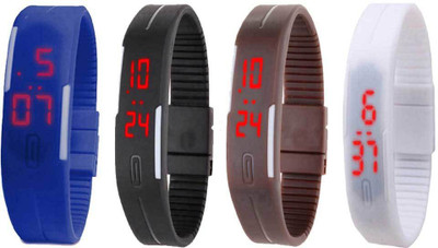 

NS18 Silicone Led Magnet Band Combo of 4 Blue, Black, Brown And White Watch - For Boys & Girls