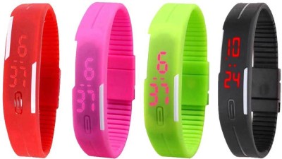 NS18 Silicone Led Magnet Band Combo of 4 Red, Pink, Green And Black Digital Watch  - For Boys & Girls   Watches  (NS18)