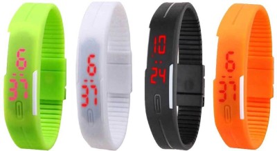NS18 Silicone Led Magnet Band Combo of 4 Green, White, Black And Orange Digital Watch  - For Boys & Girls   Watches  (NS18)