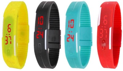 NS18 Silicone Led Magnet Band Watch Combo of 4 Yellow, Black, Sky Blue And Red Digital Watch  - For Couple   Watches  (NS18)