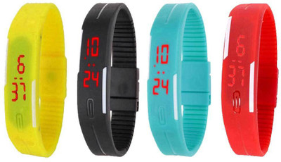

NS18 Silicone Led Magnet Band Watch Combo of 4 Yellow, Black, Sky Blue And Red Watch - For Couple