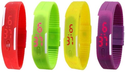 NS18 Silicone Led Magnet Band Watch Combo of 4 Red, Green, Yellow And Purple Digital Watch  - For Couple   Watches  (NS18)