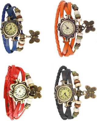 

NS18 Vintage Butterfly Rakhi Combo of 4 Blue, Red, Orange And Black Watch - For Women