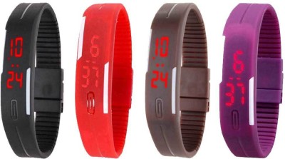 NS18 Silicone Led Magnet Band Watch Combo of 4 Black, Red, Brown And Purple Digital Watch  - For Couple   Watches  (NS18)