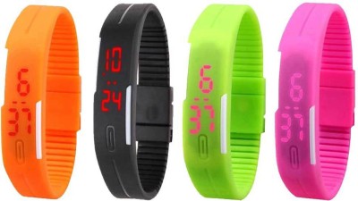 NS18 Silicone Led Magnet Band Combo of 4 Orange, Black, Green And Pink Digital Watch  - For Boys & Girls   Watches  (NS18)
