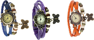 

NS18 Vintage Butterfly Rakhi Watch Combo of 3 Blue, Purple And Orange Watch - For Women