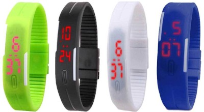 NS18 Silicone Led Magnet Band Combo of 4 Green, Black, White And Blue Digital Watch  - For Boys & Girls   Watches  (NS18)